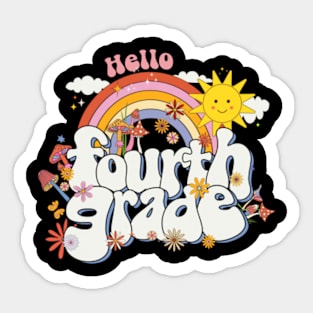 Hello 4th grade Rainbow Groovy Back To School Teacher Kid Sticker